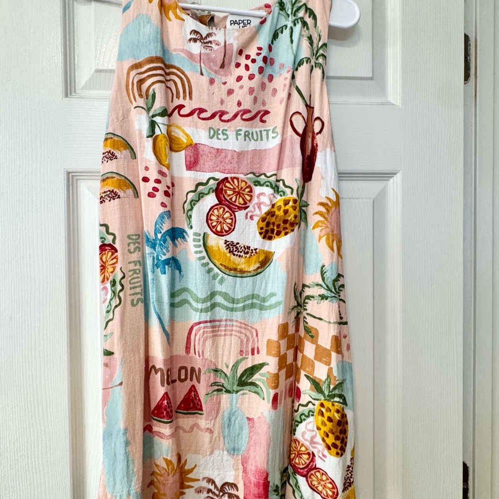 Tropical Fruit Print Sleeveless Dress